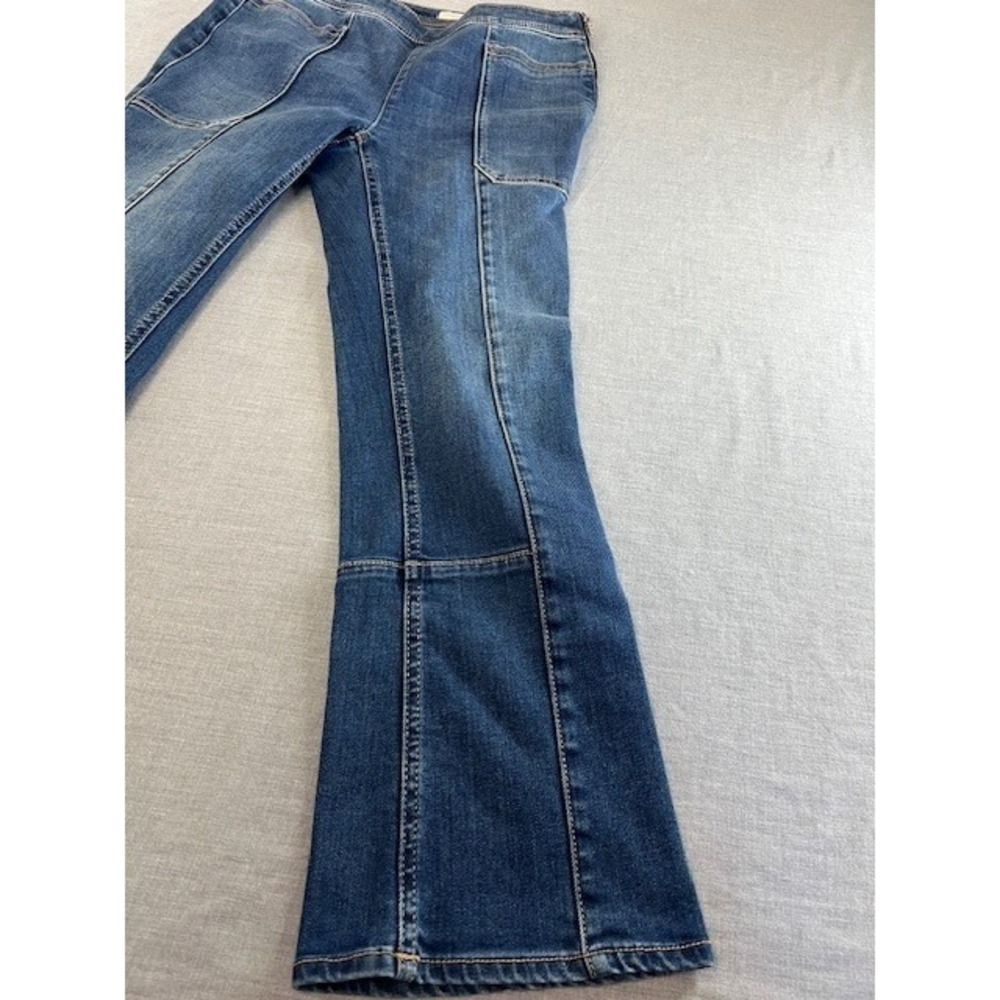 Pilcro Anthropologie Flare Crop Jeans Womens Size 27 Blue Wash Side Zipper - Picture 7 of 12